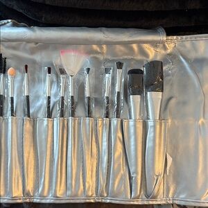Silver Makeup Brush Set 12 piece set plus bag